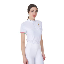 Polo da concorso donna stretch Equestro x FISE maniche corte Bianco