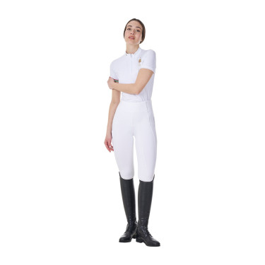 Polo da concorso donna stretch Equestro x FISE maniche corte Bianco