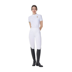 Polo da concorso donna stretch Equestro x FISE maniche corte Bianco
