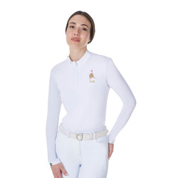 Polo da gara donna maniche lunghe Equestro x FISE Bianco