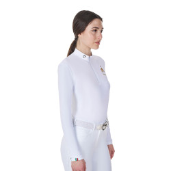 Polo da gara donna maniche lunghe Equestro x FISE Bianco