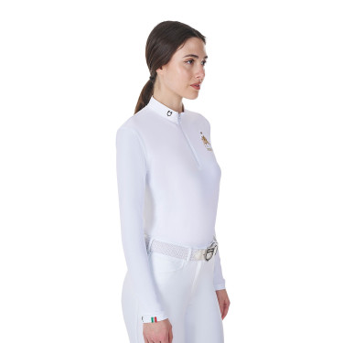 Polo da gara donna maniche lunghe Equestro x FISE Bianco