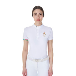 Polo da concorso Equestro x FISE donna taglio slim maniche corte Bianco
