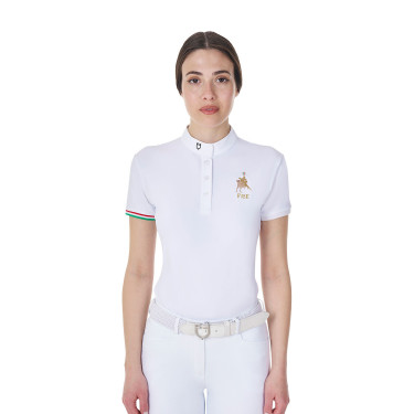Polo da concorso Equestro x FISE donna taglio slim maniche corte Bianco