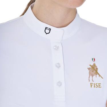 Polo da concorso Equestro x FISE donna taglio slim maniche corte Bianco