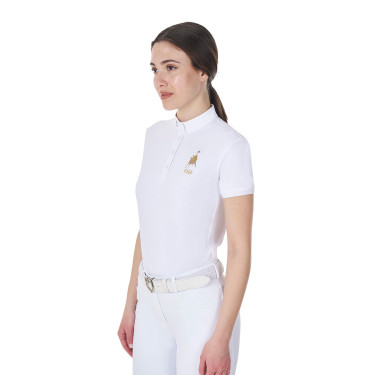 Polo da concorso Equestro x FISE donna taglio slim maniche corte Bianco
