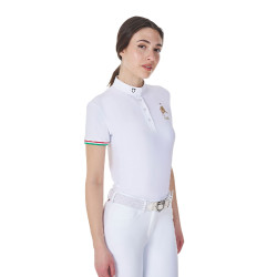 Polo da concorso Equestro x FISE donna taglio slim maniche corte Bianco