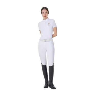 Polo da concorso Equestro x FISE donna taglio slim maniche corte Bianco