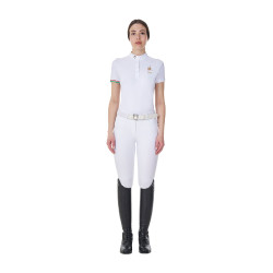 Polo da concorso Equestro x FISE donna taglio slim maniche corte Bianco