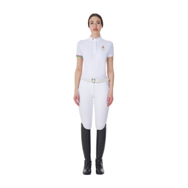 Polo da concorso Equestro x FISE donna taglio slim maniche corte Bianco