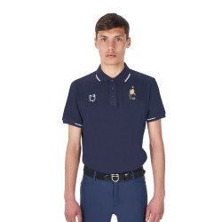 Polo da allenamento uomo Equestro x FISE tre bottoni maniche corte Blazer marine Blu marino