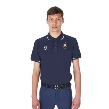 Polo da allenamento uomo Equestro x FISE tre bottoni maniche corte Blazer marine Blu marino