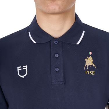 Polo da allenamento uomo Equestro x FISE tre bottoni maniche corte Blazer marine Blu marino