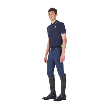 Polo da allenamento uomo Equestro x FISE tre bottoni maniche corte Blazer marine Blu marino