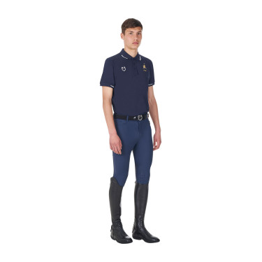 Polo da allenamento uomo Equestro x FISE tre bottoni maniche corte Blazer marine Blu marino