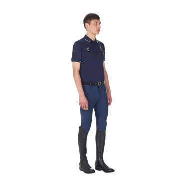Polo da allenamento uomo Equestro x FISE tre bottoni maniche corte Blazer marine Blu marino