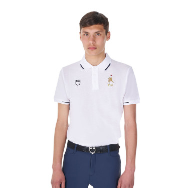 Polo da allenamento uomo Equestro x FISE tre bottoni maniche corte Bianco Polo da allenamento uomo Equestro x FISE tre bottoni maniche corte Bianco