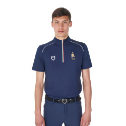 Polo da allenamento uomo Equestro x FISE con zip, bandiera italiana, maniche corte Blazer marine Blu marino
