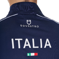 Polo da allenamento uomo Equestro x FISE con zip, bandiera italiana, maniche corte Blazer marine Blu marino