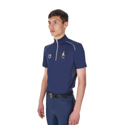 Polo da allenamento uomo Equestro x FISE con zip, bandiera italiana, maniche corte Blazer marine Blu marino