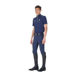 Polo da allenamento uomo Equestro x FISE con zip, bandiera italiana, maniche corte Blazer marine Blu marino