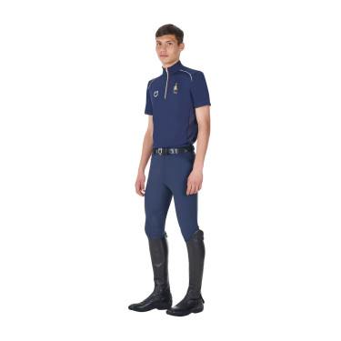 Polo da allenamento uomo Equestro x FISE con zip, bandiera italiana, maniche corte Blazer marine Blu marino