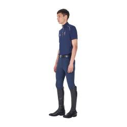 Polo da allenamento uomo Equestro x FISE con zip, bandiera italiana, maniche corte Blazer marine Blu marino