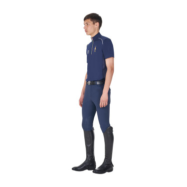 Polo da allenamento uomo Equestro x FISE con zip, bandiera italiana, maniche corte Blazer marine Blu marino