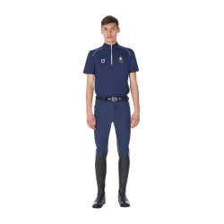 Polo da allenamento uomo Equestro x FISE con zip, bandiera italiana, maniche corte Blazer marine Blu marino