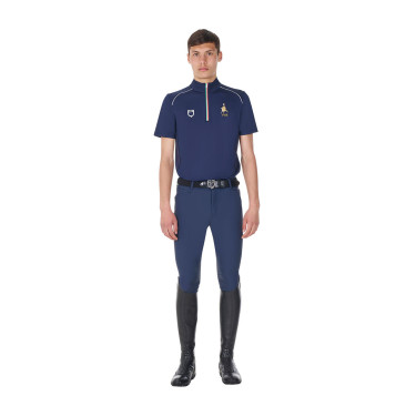 Polo da allenamento uomo Equestro x FISE con zip, bandiera italiana, maniche corte Blazer marine Blu marino
