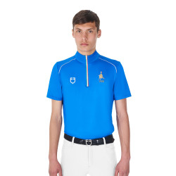 Polo da allenamento uomo Equestro x FISE con zip, bandiera italiana, maniche corte Blu di Savoia