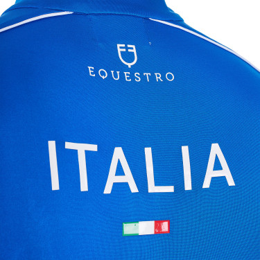 Polo da allenamento uomo Equestro x FISE con zip, bandiera italiana, maniche corte Blu di Savoia