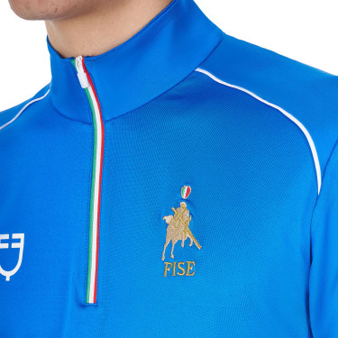 Polo da allenamento uomo Equestro x FISE con zip, bandiera italiana, maniche corte Blu di Savoia