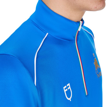 Polo da allenamento uomo Equestro x FISE con zip, bandiera italiana, maniche corte Blu di Savoia