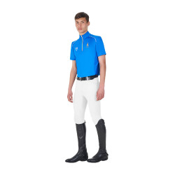 Polo da allenamento uomo Equestro x FISE con zip, bandiera italiana, maniche corte Blu di Savoia