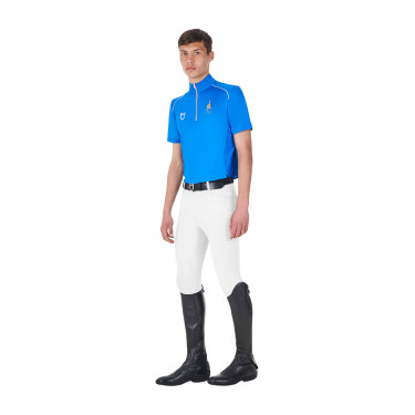 Polo da allenamento uomo Equestro x FISE con zip, bandiera italiana, maniche corte Blu di Savoia
