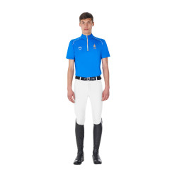 Polo da allenamento uomo Equestro x FISE con zip, bandiera italiana, maniche corte Blu di Savoia