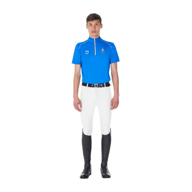 Polo da allenamento uomo Equestro x FISE con zip, bandiera italiana, maniche corte Blu di Savoia
