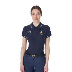 Polo da allenamento donna Equestro x FISE a tre bottoni maniche corte Blazer marine Blu marino Polo da allenamento donna Equestro x FISE a tre bottoni maniche corte Blazer marine Blu marino