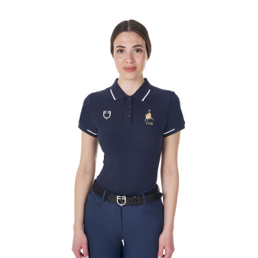 Polo da allenamento donna Equestro x FISE a tre bottoni maniche corte Blazer marine Blu marino Polo da allenamento donna Equestro x FISE a tre bottoni maniche corte Blazer marine Blu marino