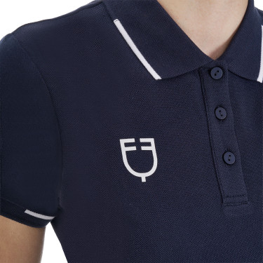 Polo da allenamento donna Equestro x FISE a tre bottoni maniche corte Blazer marine Blu marino Polo da allenamento donna Equestro x FISE a tre bottoni maniche corte Blazer marine Blu marino