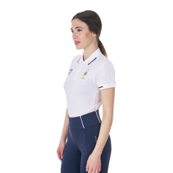 Polo da allenamento donna Equestro x FISE a tre bottoni maniche corte Bianco