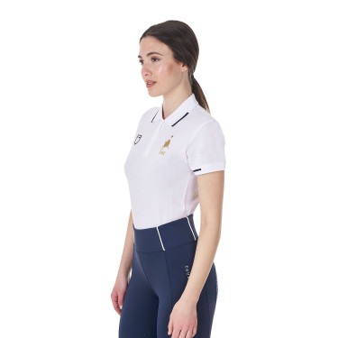 Polo da allenamento donna Equestro x FISE a tre bottoni maniche corte Bianco