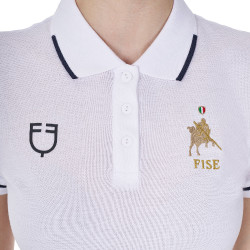 Polo da allenamento donna Equestro x FISE a tre bottoni maniche corte Bianco