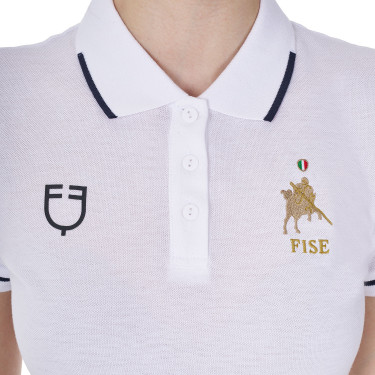 Polo da allenamento donna Equestro x FISE a tre bottoni maniche corte Bianco