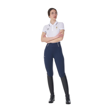 Polo da allenamento donna Equestro x FISE a tre bottoni maniche corte Bianco