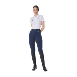 Polo da allenamento donna Equestro x FISE a tre bottoni maniche corte Bianco
