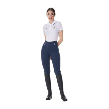 Polo da allenamento donna Equestro x FISE a tre bottoni maniche corte Bianco