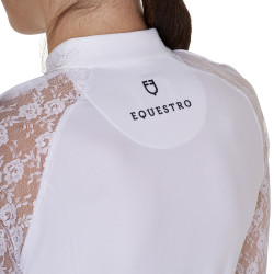 Polo da allenamento da donna Equestro a maniche lunghe in pizzo Bianco