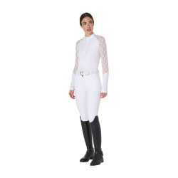 Polo da allenamento da donna Equestro a maniche lunghe in pizzo Bianco